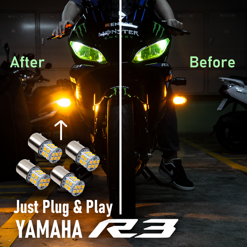 2022 Yamaha YZF R3 LED Super Bright Turn Signal Bulbs Front + Rear (fits 2019~2021) (4pcs) Per-Accurate Incorporation