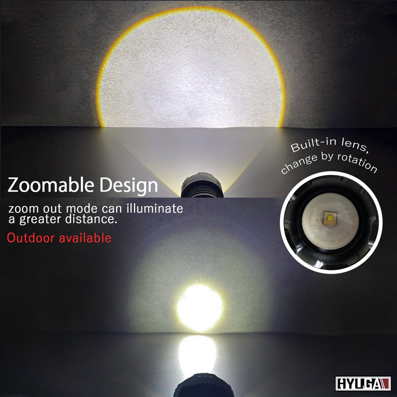 PX6 Tactical Flashlight Ultra Bright Zoomable LED Torch, Military-Grade Aluminum, Emergency Lighting Power Bank HYUGA LED BULB