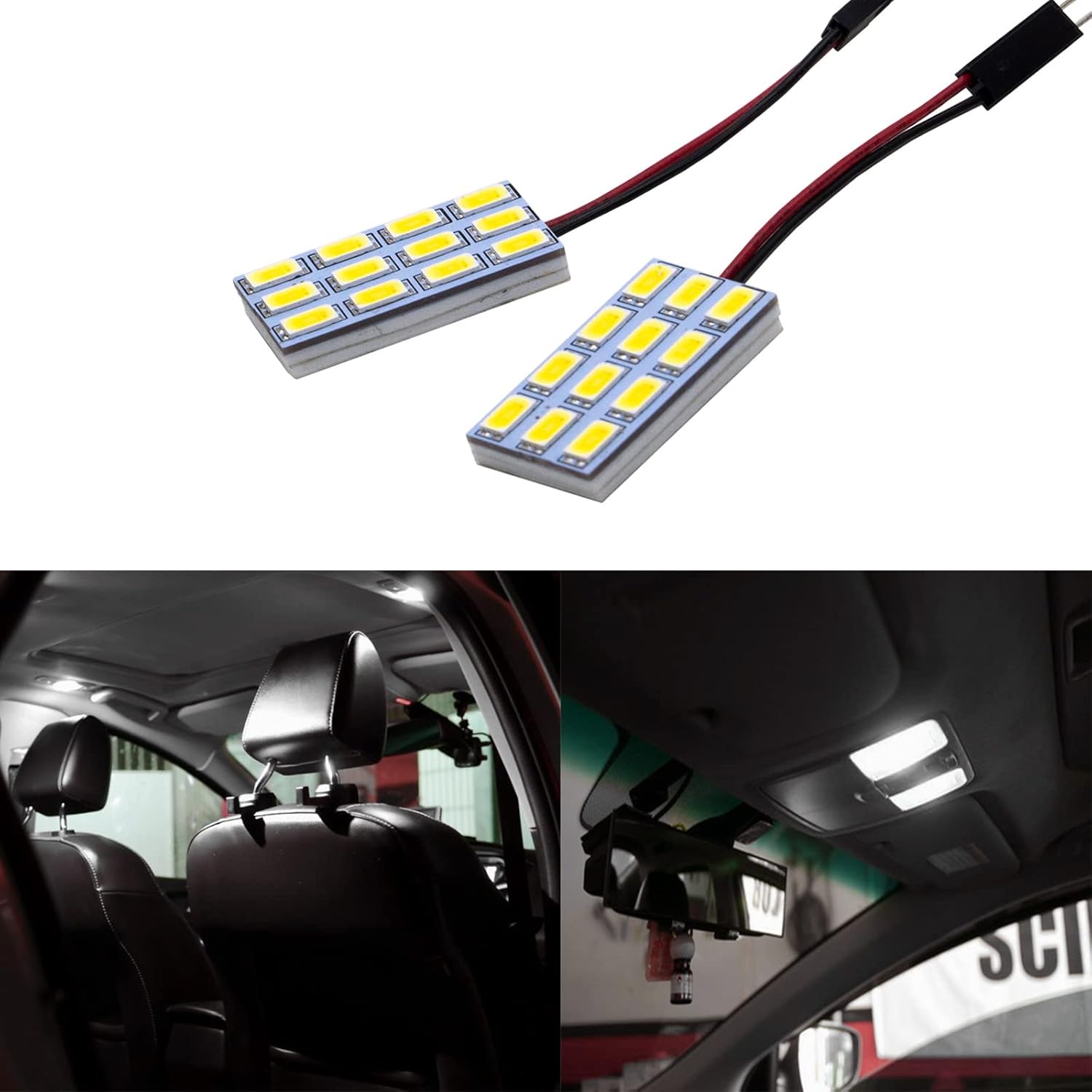 HYUGA 2x 12SMD 5630 White 6500K LED Panel Dome Board Light Auto Car In