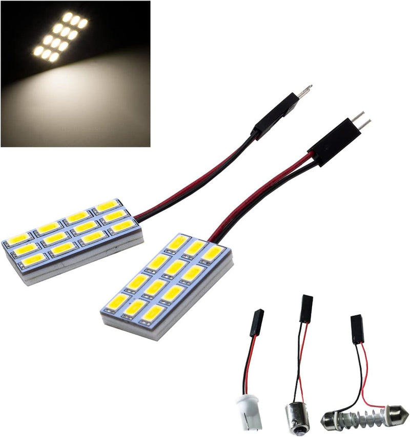 HYUGA 2x12SMD 5630 ホワイト 6500K LED パネル ドーム ボード ライト 自動車 室内灯 ルームランプ DC 12V-24V 5W T10 / BA9S / 168 / 194 /フェストゥーン アダプター付き