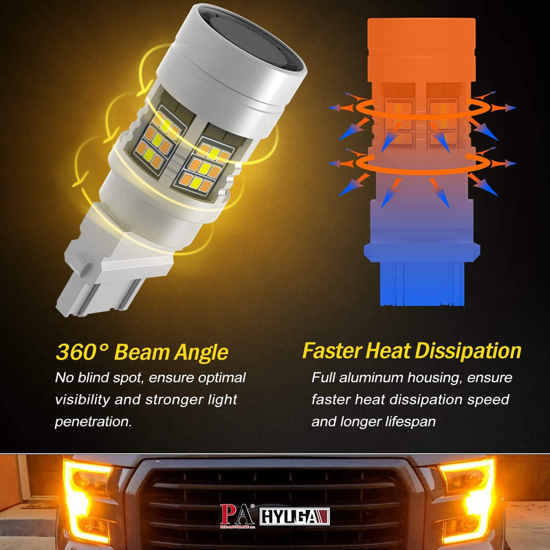 7443 7444 T20 LED Turn Signal Light Anti Hyper Flash CANBUS Error Free Switchback Dual Color Bulb White Amber | G54 Series HYUGA (Pack of 2) PA LED BULB - HYUGA