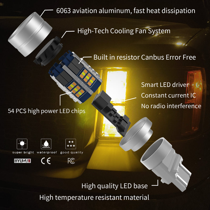 Fit For 1999 Ford Mustang 3157 custom LED Front Turn Signal Light Anti Hyper Flash CANBUS Error Free Switchback Dual Color Bulb White Amber | G54 Series HYUGA (Pack of 2) PA LED BULB - HYUGA