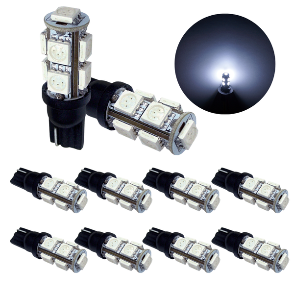 T10 168 194 9SMD LED Daytime Running DRL License Parking Light Bulb 12V White 6000K With Polarity (pack of 10pcs) HYUGA LED BULB