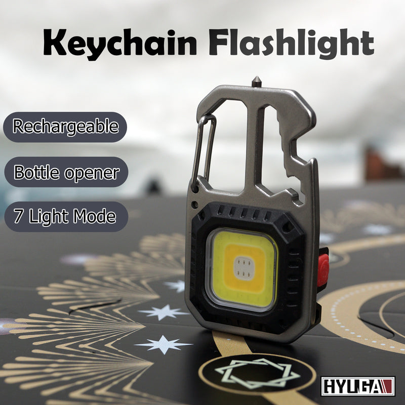 Mini Keychain COB Light 1000 Lumens Super Bright LED Rechargeable Flashlight as Outdoor Flashlight, Bottle Opener, Emergency Light, Screwdriver, Window Breaker (Pack of 1) Per-Accurate Incorporation