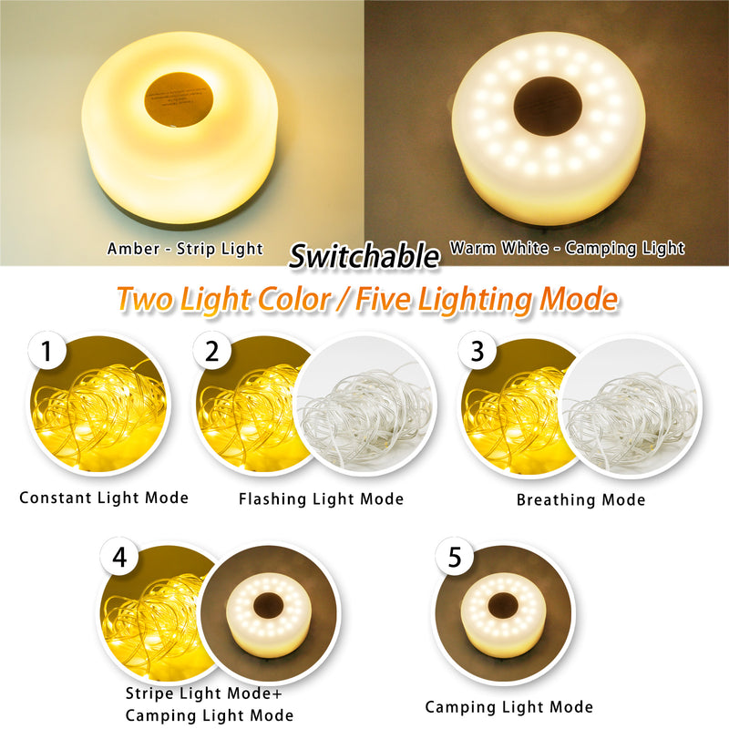 Camping Lights String, 5 in 1 Outdoor String Lights with 8 Lighting Modes, Type-C Charging, 20s Recovery- Portable LED Camping String Lights for Camping, Hiking, House Decorate HYUGA (26.24ft) HYUGA LED BULB