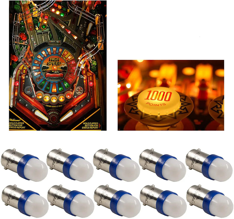 LEDバヨネットフロストアーケードピンボールマシン電球 2SMD BA9S #44 #47 6.3V AC / DC トップビュー (10個：ノーマル)