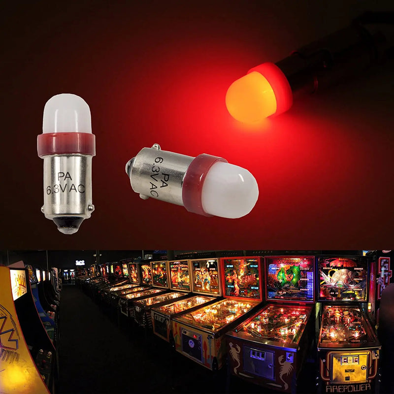 LED Bayonet Frosted Arcade Pinball Machine Light Bulb 2SMD BA9S #44 #47 6.3V AC / DC Top View (10PCS)