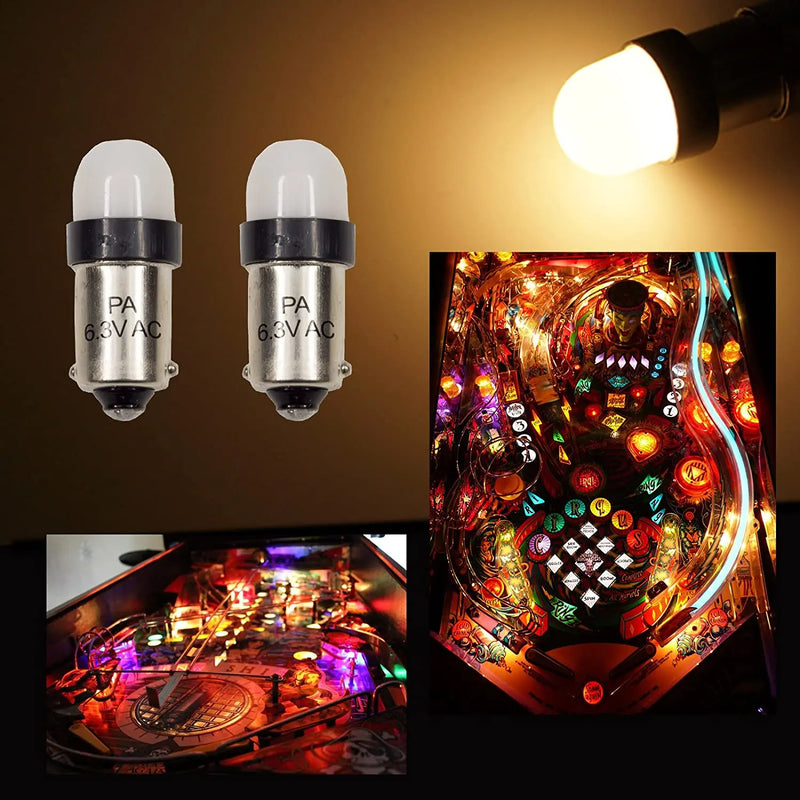 LEDバヨネットフロストアーケードピンボールマシン電球 2SMD BA9S #44 #47 6.3V AC / DC トップビュー (10個：ノーマル)
