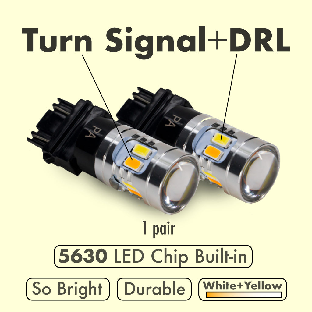 LED Switchback DRL-Turn Signal Bulb White / Yellow 3157 1157 BAY15D wi